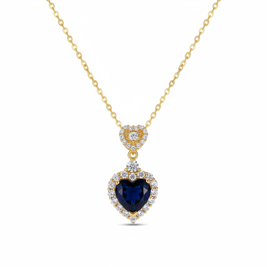 Blue Crystal & Cubic Zirconia Goldtone Heart Pendant Necklace