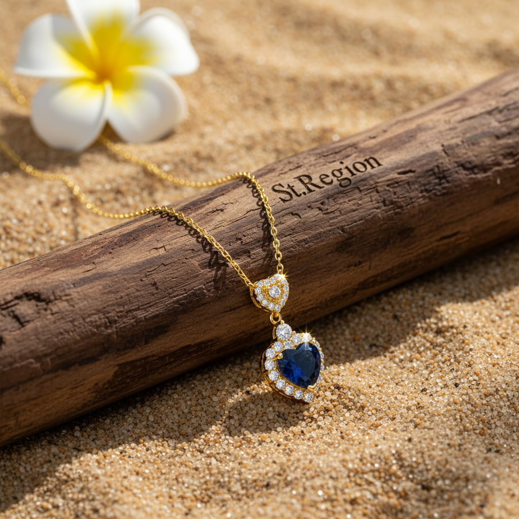 Blue Crystal & Cubic Zirconia Goldtone Heart Pendant Necklace