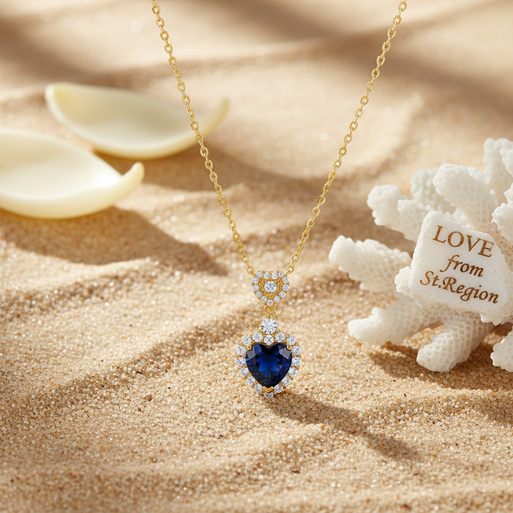 Blue Crystal & Cubic Zirconia Goldtone Heart Pendant Necklace