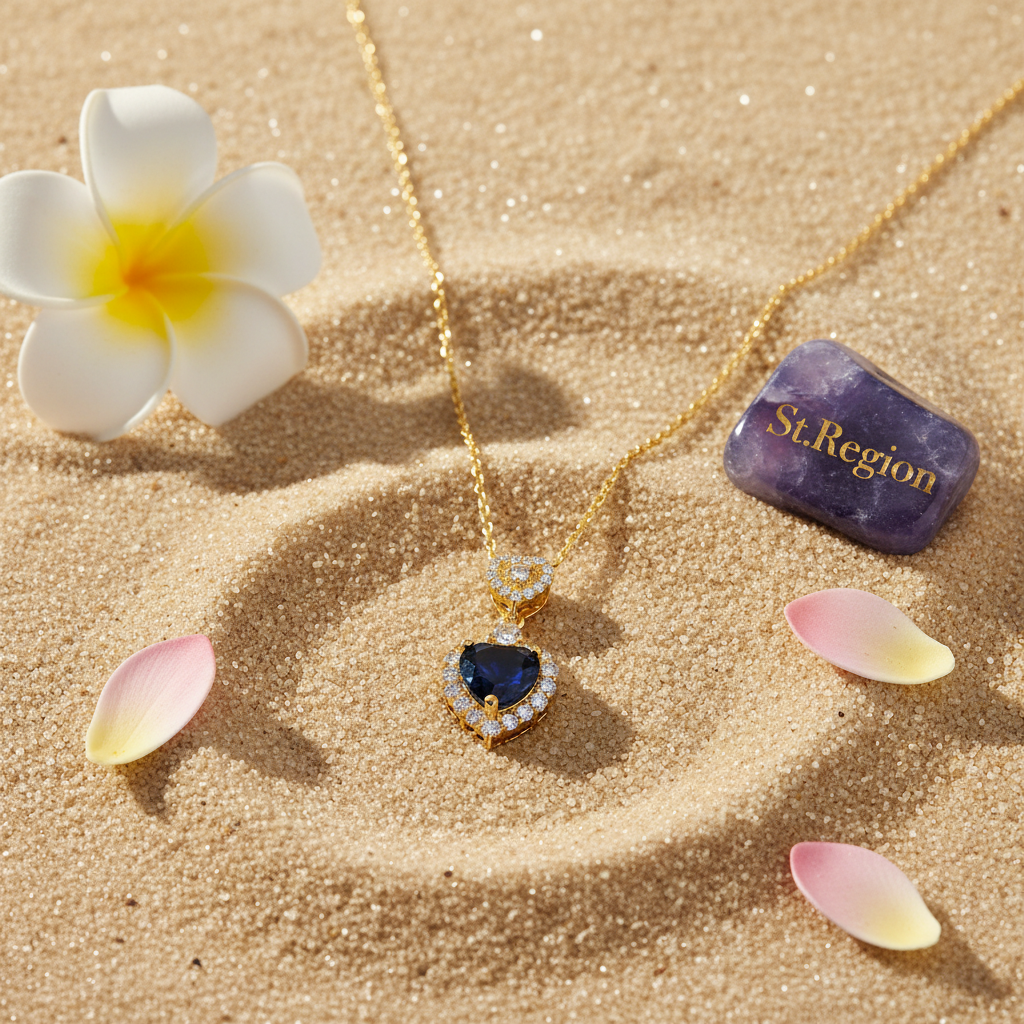 Blue Crystal & Cubic Zirconia Goldtone Heart Pendant Necklace