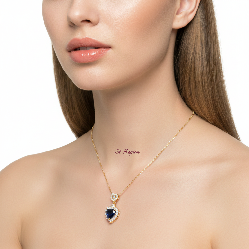Blue Crystal & Cubic Zirconia Goldtone Heart Pendant Necklace