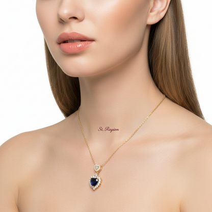 Blue Crystal & Cubic Zirconia Goldtone Heart Pendant Necklace