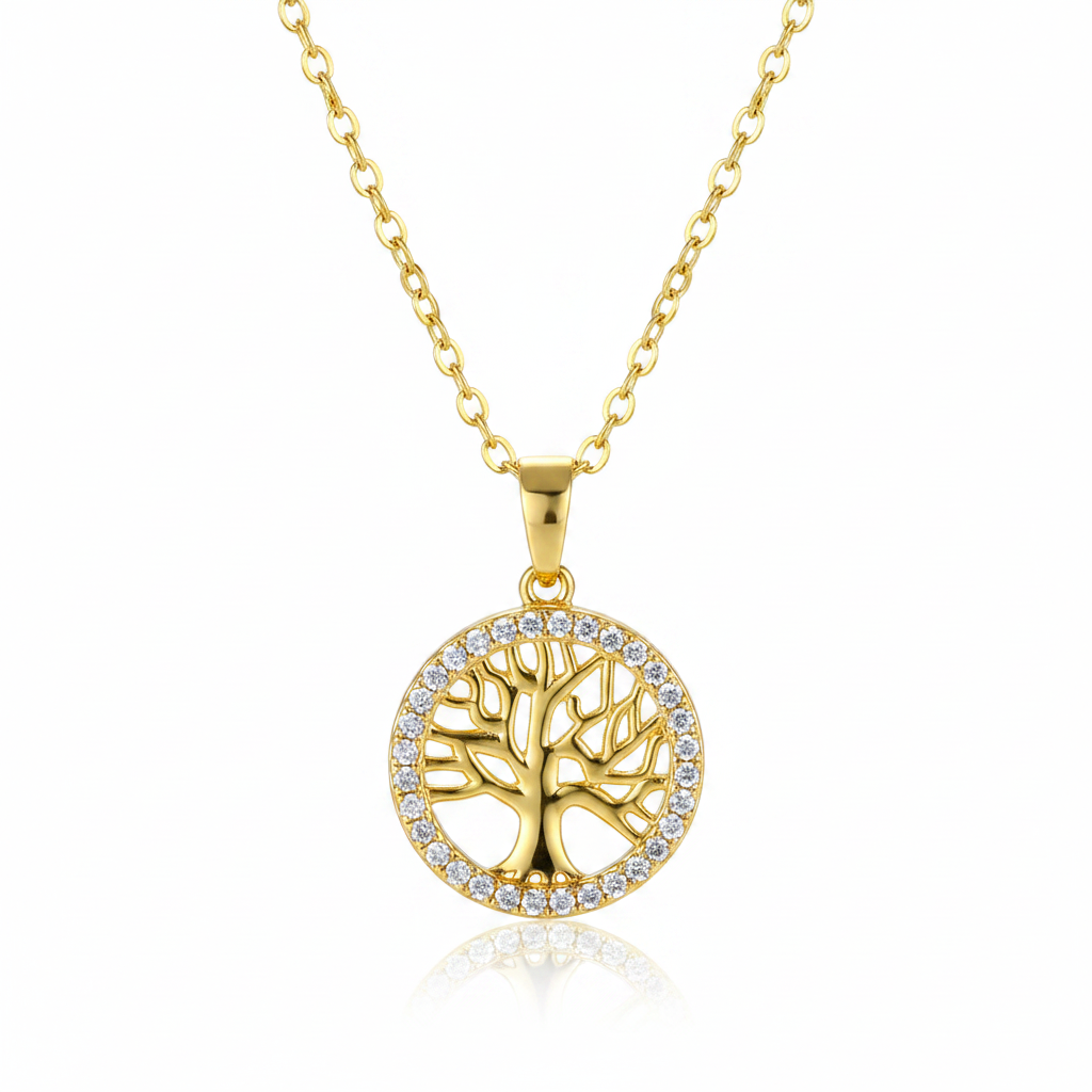 Cubic Zirconia & Goldtone Life Tree Pendant Necklace
