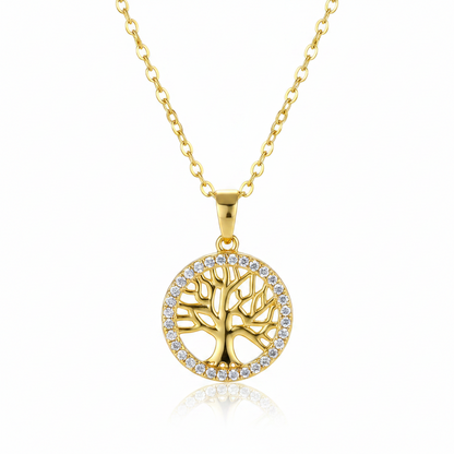 Cubic Zirconia & Goldtone Life Tree Pendant Necklace