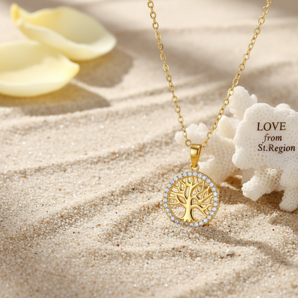 Cubic Zirconia & Goldtone Life Tree Pendant Necklace