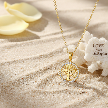 Cubic Zirconia & Goldtone Life Tree Pendant Necklace