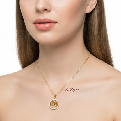 Cubic Zirconia & Goldtone Life Tree Pendant Necklace