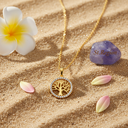 Cubic Zirconia & Goldtone Life Tree Pendant Necklace