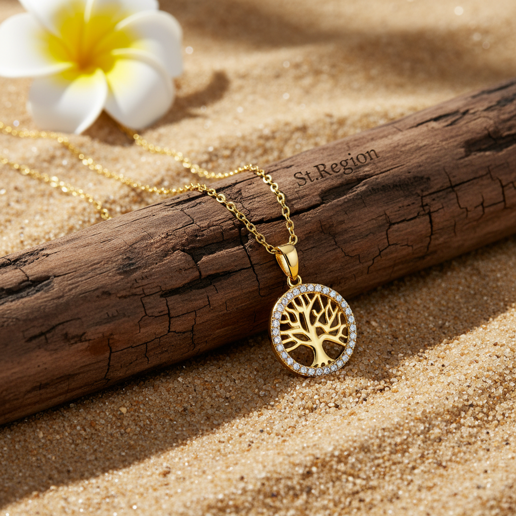 Cubic Zirconia & Goldtone Life Tree Pendant Necklace