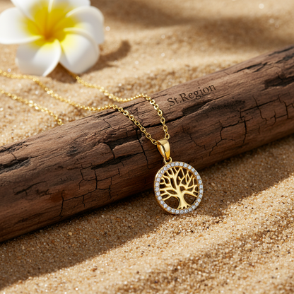 Cubic Zirconia & Goldtone Life Tree Pendant Necklace