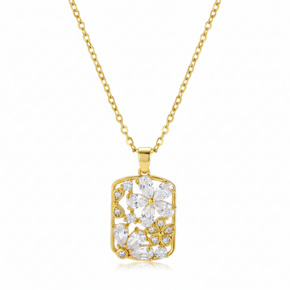 Crystal & Cubic Zirconia Flower Rectangle Pendant Necklace