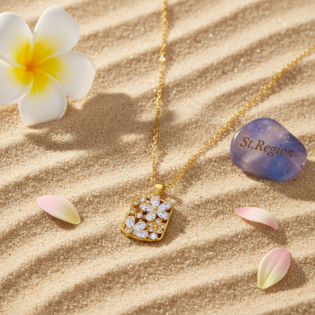 Crystal & Cubic Zirconia Flower Rectangle Pendant Necklace