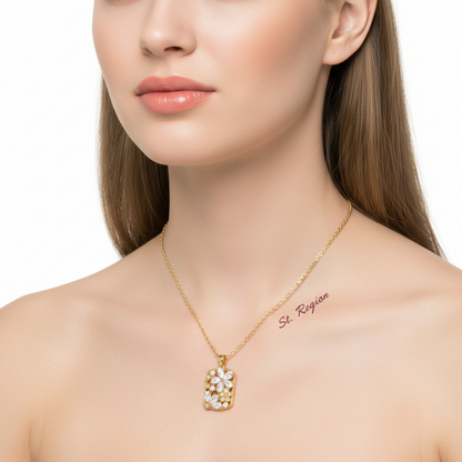 Crystal & Cubic Zirconia Flower Rectangle Pendant Necklace