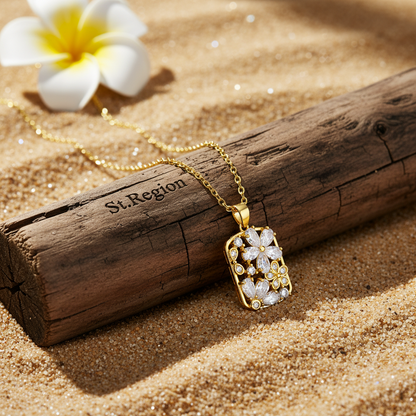 Crystal & Cubic Zirconia Flower Rectangle Pendant Necklace