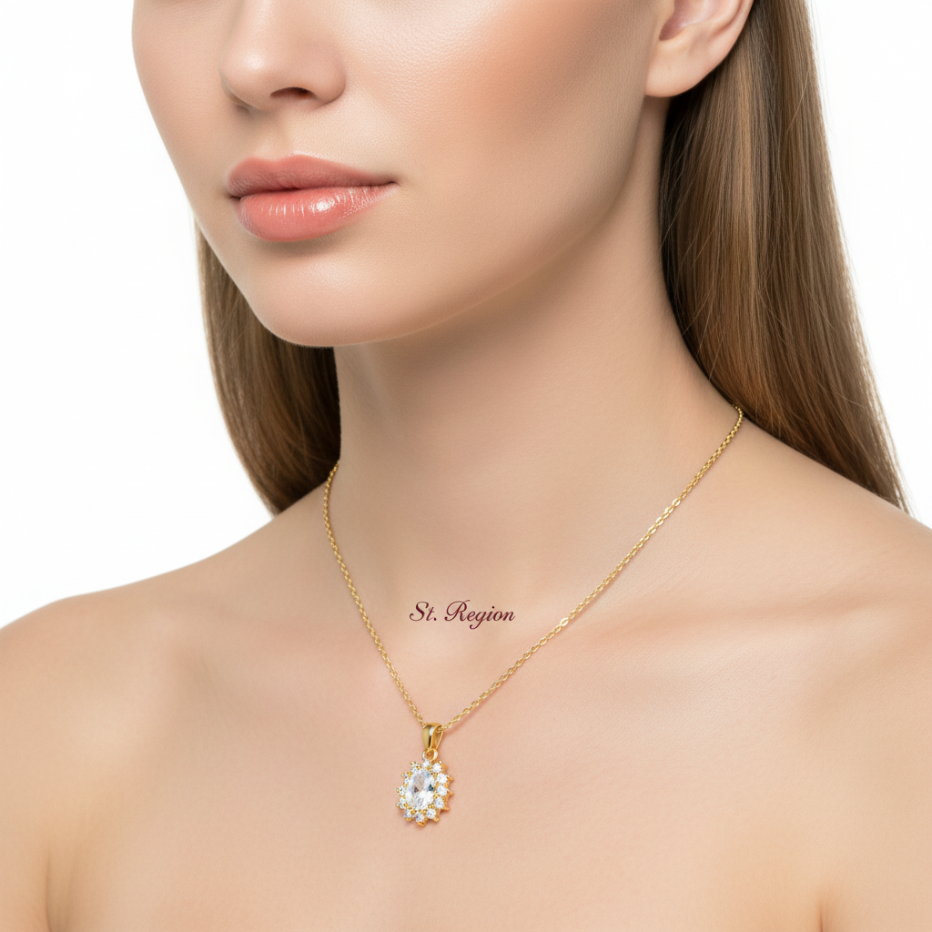 Oval-cut Crystal & Cubic Zirconia Goldtone Botanical Pendant Necklace