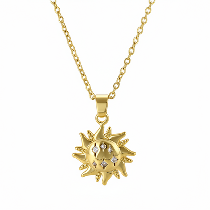 Cubic Zirconia & Goldtone Sun Pendant Necklace