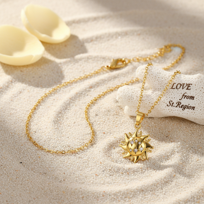 Cubic Zirconia & Goldtone Sun Pendant Necklace