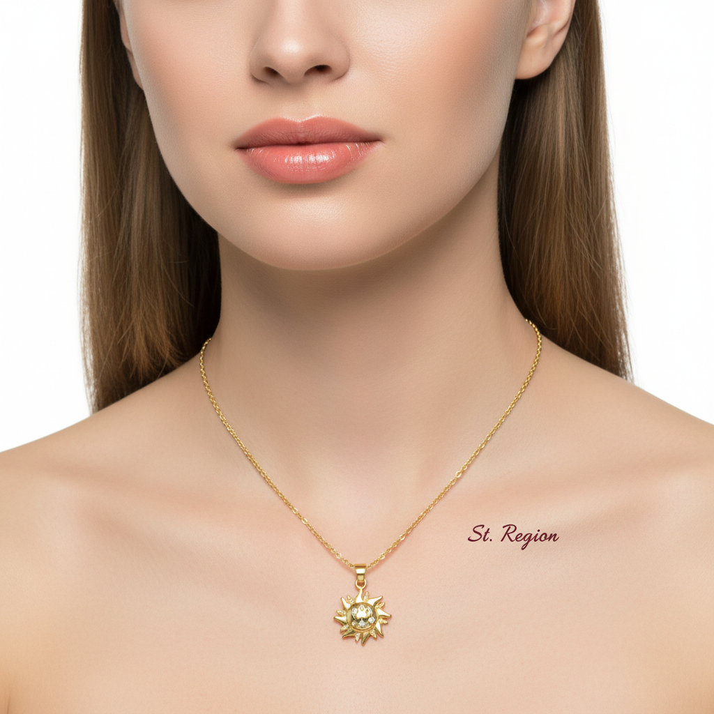 Cubic Zirconia & Goldtone Sun Pendant Necklace