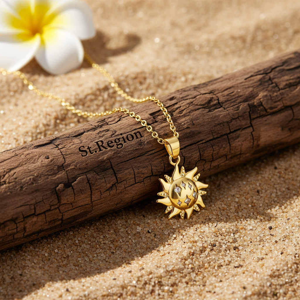 Cubic Zirconia & Goldtone Sun Pendant Necklace