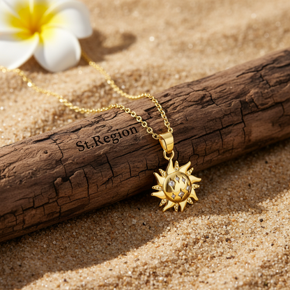 Cubic Zirconia & Goldtone Sun Pendant Necklace