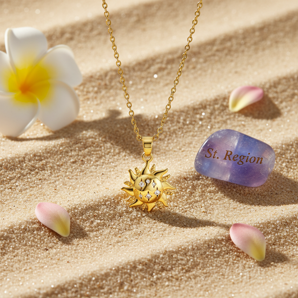Cubic Zirconia & Goldtone Sun Pendant Necklace