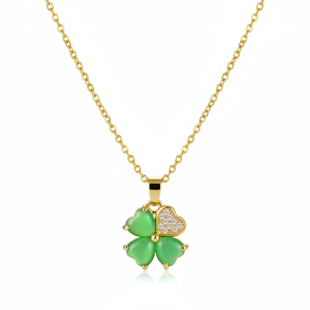 Green Quartz & Cubic Zirconia Clover Pendant Necklace