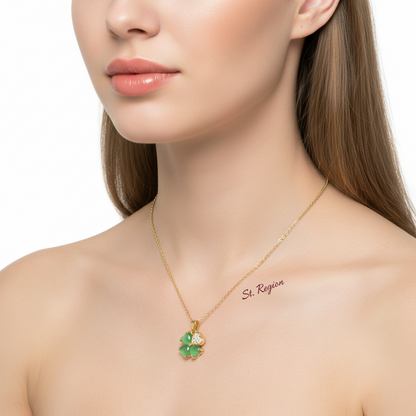 Green Quartz & Cubic Zirconia Clover Pendant Necklace