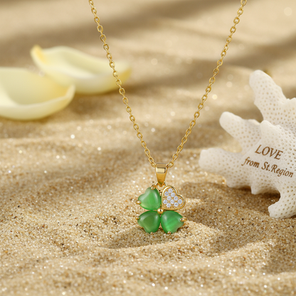 Green Quartz & Cubic Zirconia Clover Pendant Necklace