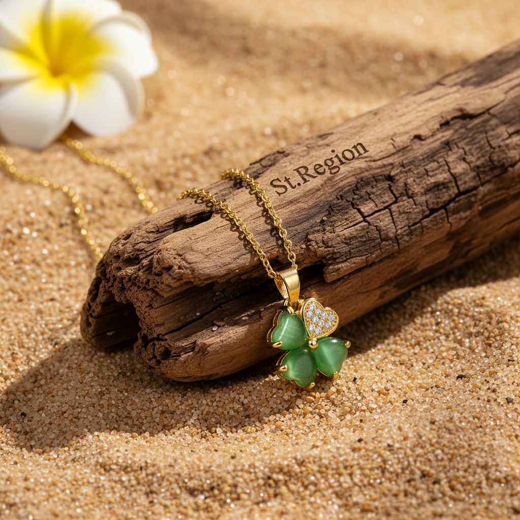 Green Quartz & Cubic Zirconia Clover Pendant Necklace