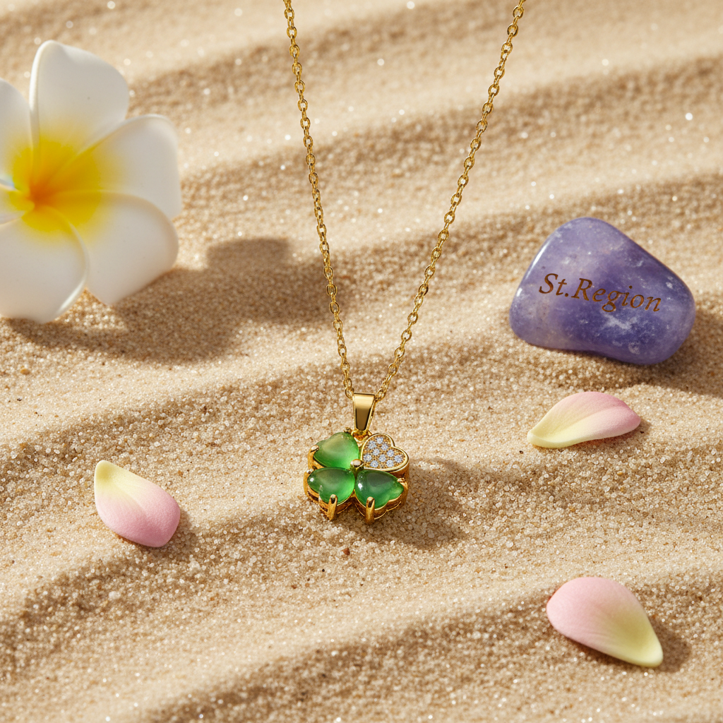 Green Quartz & Cubic Zirconia Clover Pendant Necklace