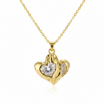 Crystal & Goldtone Textured Heart Pendant Necklace