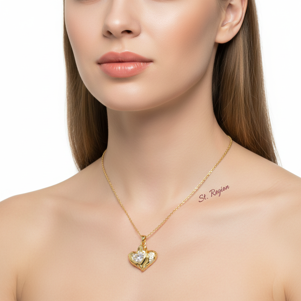 Crystal & Goldtone Textured Heart Pendant Necklace