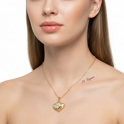 Crystal & Goldtone Textured Heart Pendant Necklace