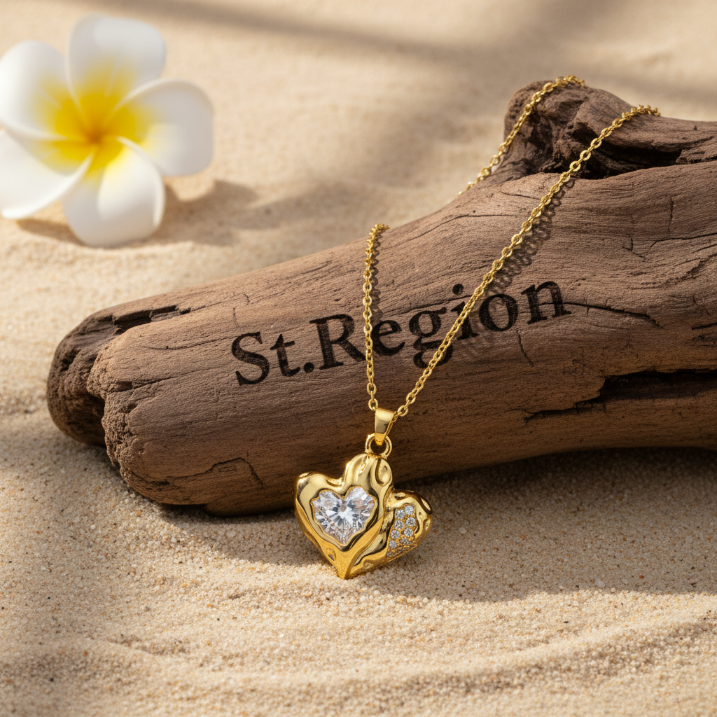 Crystal & Goldtone Textured Heart Pendant Necklace