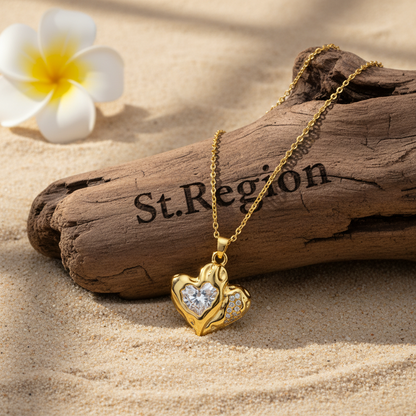 Crystal & Goldtone Textured Heart Pendant Necklace