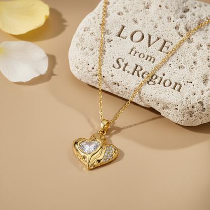 Crystal & Goldtone Textured Heart Pendant Necklace