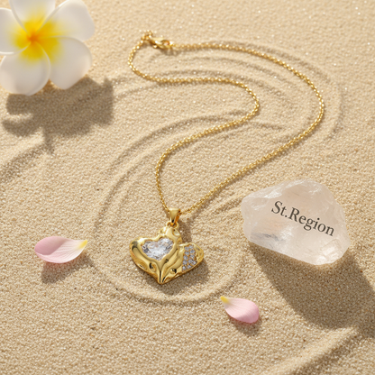 Crystal & Goldtone Textured Heart Pendant Necklace