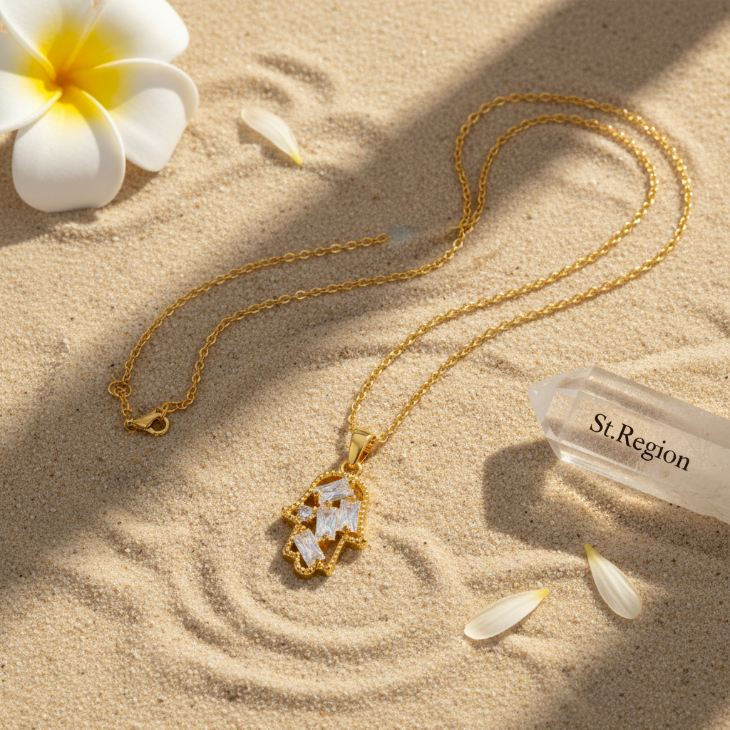 Crystal & Cubic Zirconia Hamsa Pendant Necklace