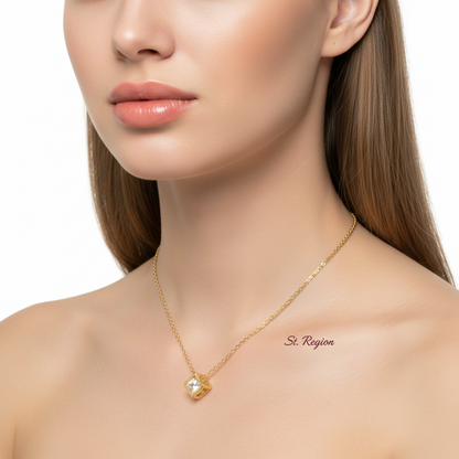 Cubic Zirconia & Goldtone Cube Pendant Necklace