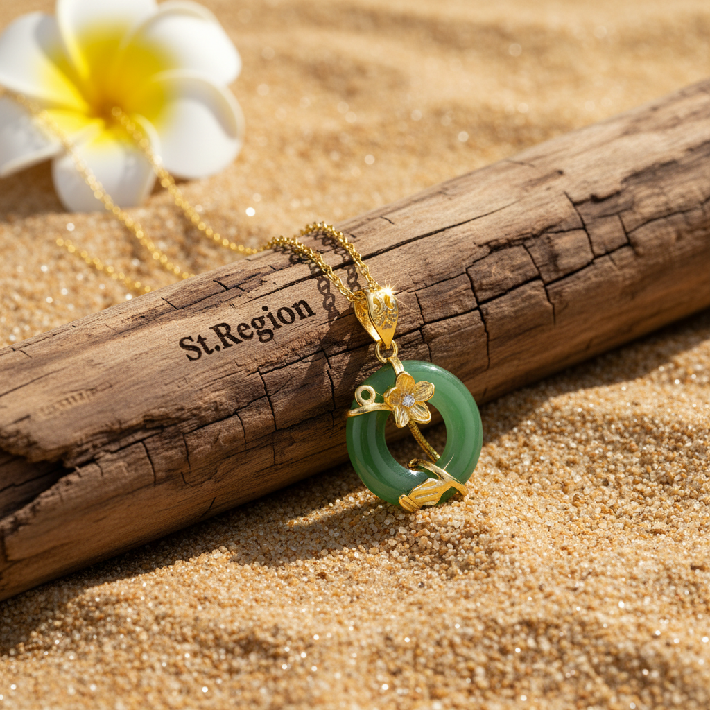 Green Jade & Cubic Zirconia Flower Pendant Necklace