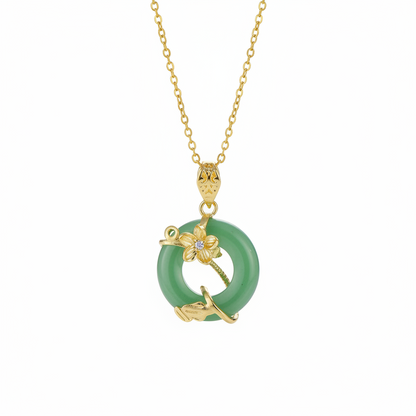 Green Jade & Cubic Zirconia Flower Pendant Necklace