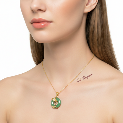 Green Jade & Cubic Zirconia Flower Pendant Necklace