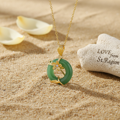 Green Jade & Cubic Zirconia Flower Pendant Necklace