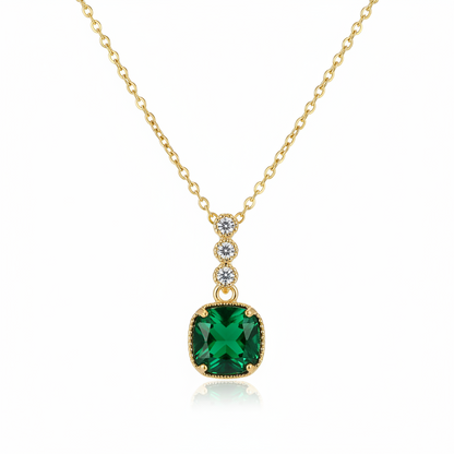 Green Crystal & Cubic Zirconia Goldtone Cushion Pendant Necklace