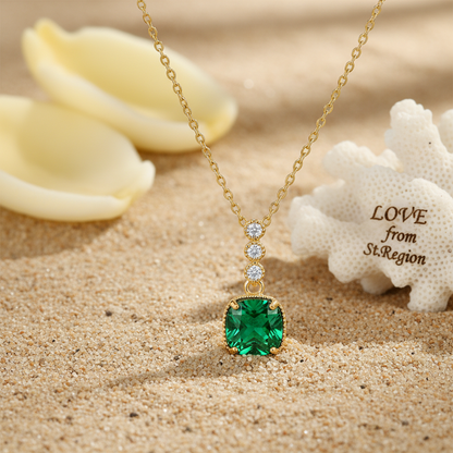 Green Crystal & Cubic Zirconia Goldtone Cushion Pendant Necklace