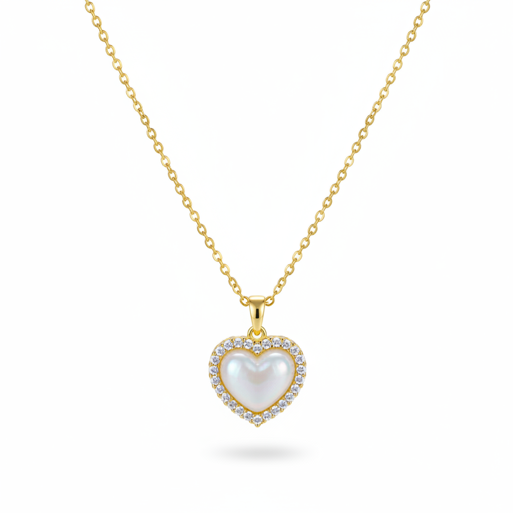 Pearl & Cubic Zirconia Goldtone Heart Pendant Necklace