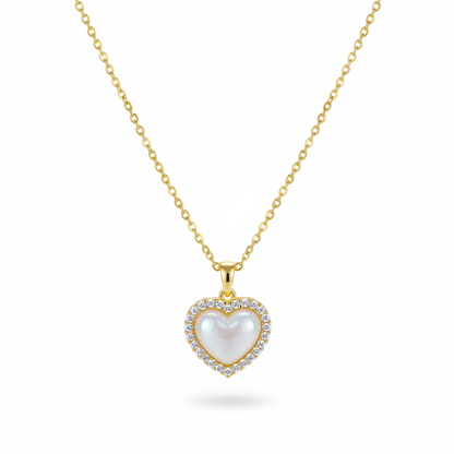 Pearl & Cubic Zirconia Goldtone Heart Pendant Necklace