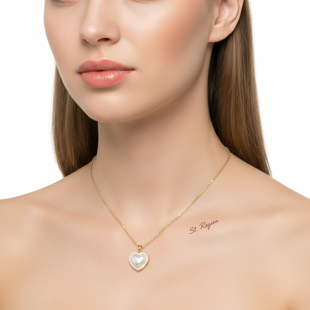 Pearl & Cubic Zirconia Goldtone Heart Pendant Necklace