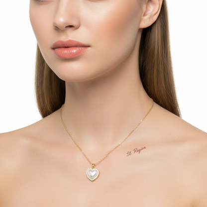 Pearl & Cubic Zirconia Goldtone Heart Pendant Necklace