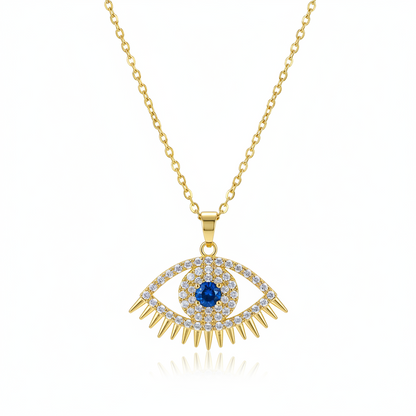 Blue Cubic Zirconia & Goldtone Eye Pendant Necklace